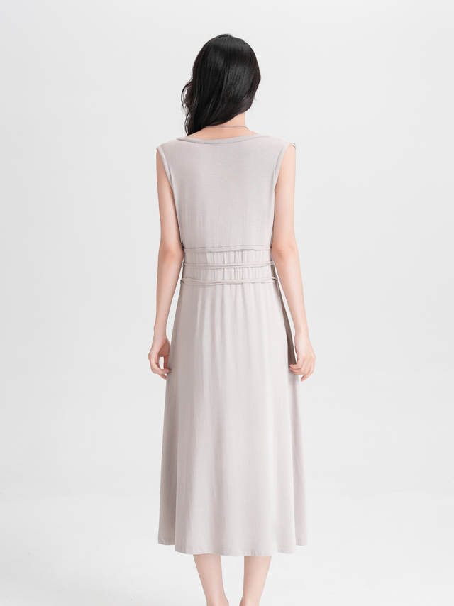 Women's Bamboo V-neck Sleeveless Dress Casual Daily Wear Women's Bamboo V-neck Sleeveless Dress Casual Daily Wear