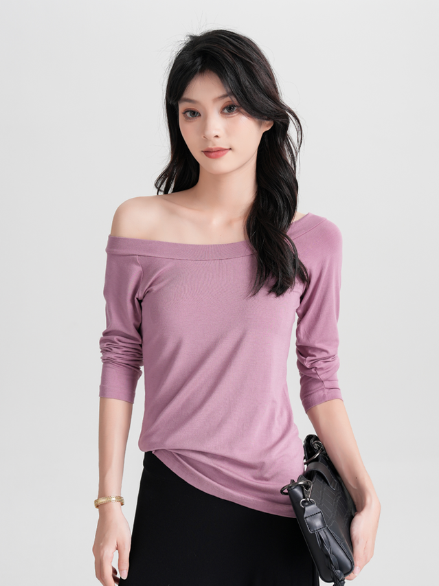 Bamboo Sabrina Neck Long Sleeve T-shirt